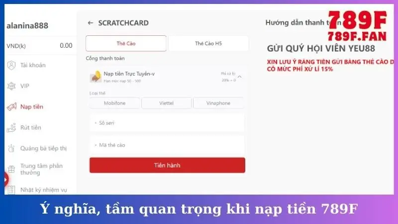 Ý nghĩa, tầm quan trọng khi nạp tiền 789F